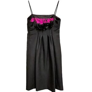 David Rodriguez Black Spaghetti Strap Dress with Flower Detail Silk Lining 6